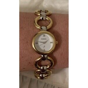 Fossil F2 Bracelet Watch Gold Silver Tone Circles ES-8822 Round Dial New Battery